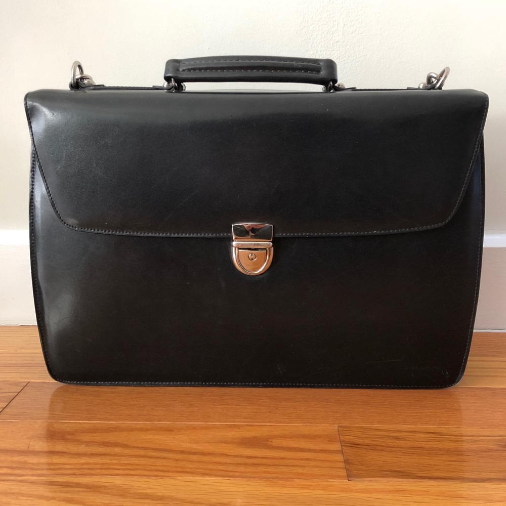Jack Georges Black Leather Laptop Briefcase